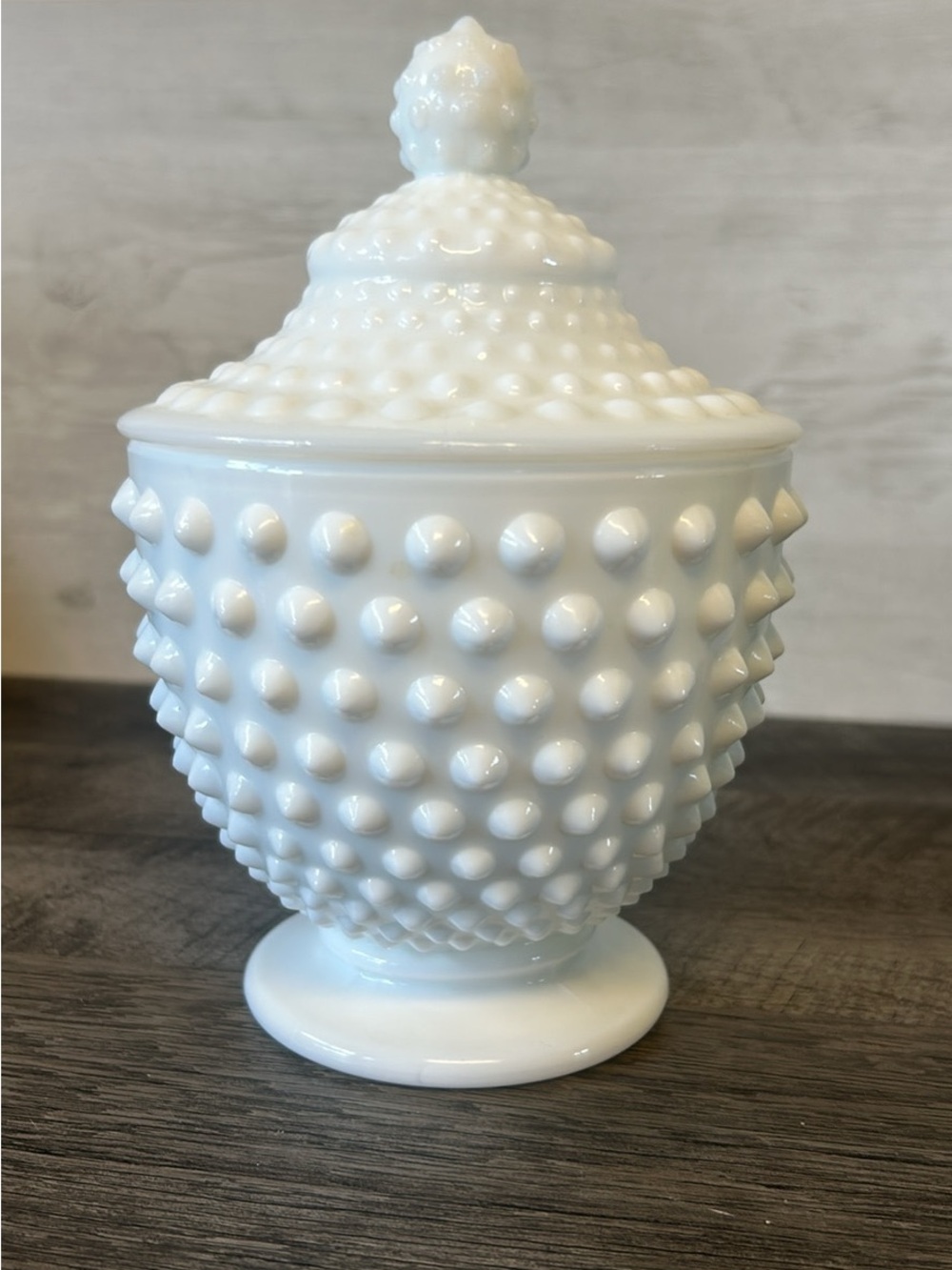 White Hobnail Milk Glass Covered Jar